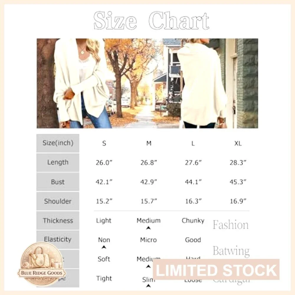 Oversized Chunky Knit Cardigan Sweater Batwing Sleeve Open Front Coat